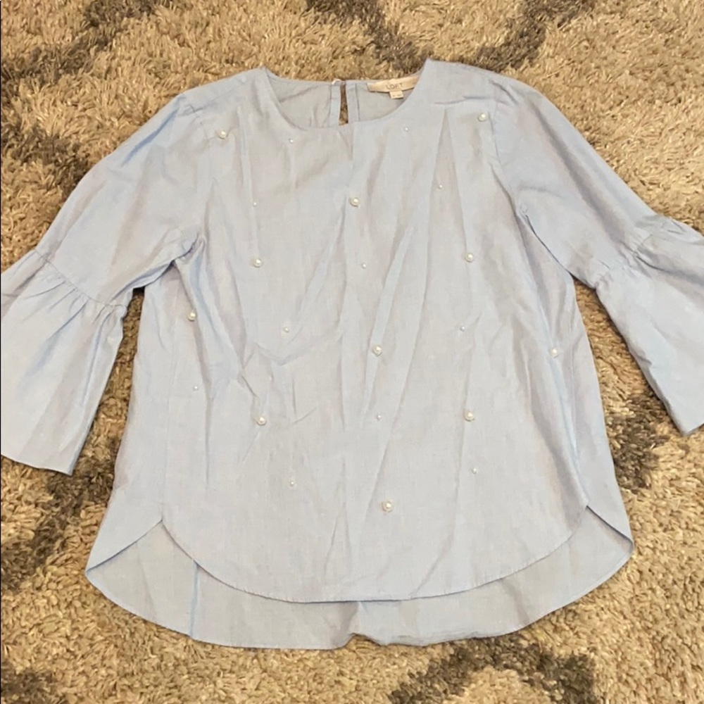 LOFT PETITES SMALL BLOUSE TOP PEARLS S